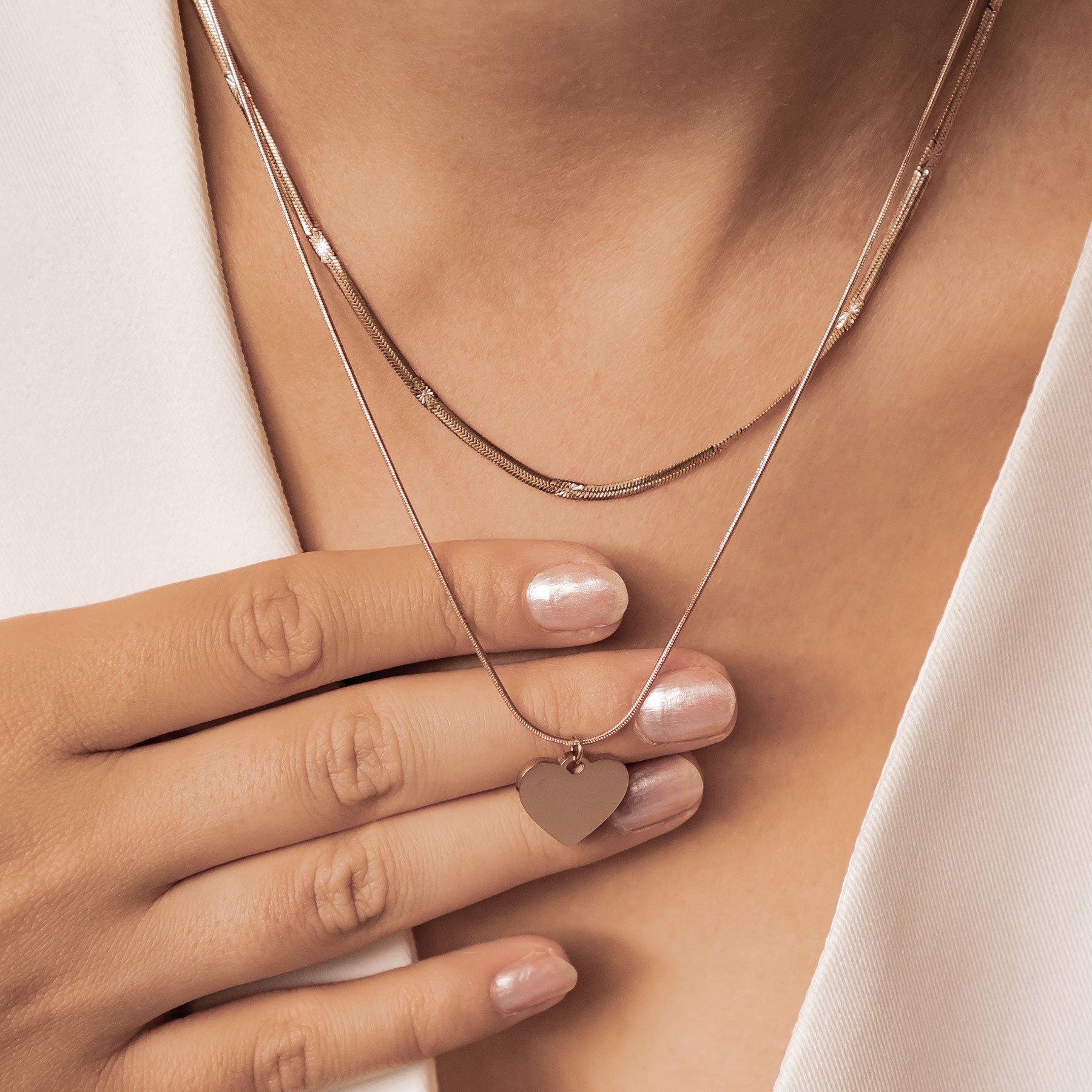 Set Collares con Corazón y Cadena Serpiente Texturizada Waterproof